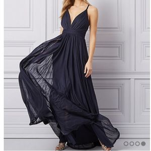 Sheer knit deep v neck gown